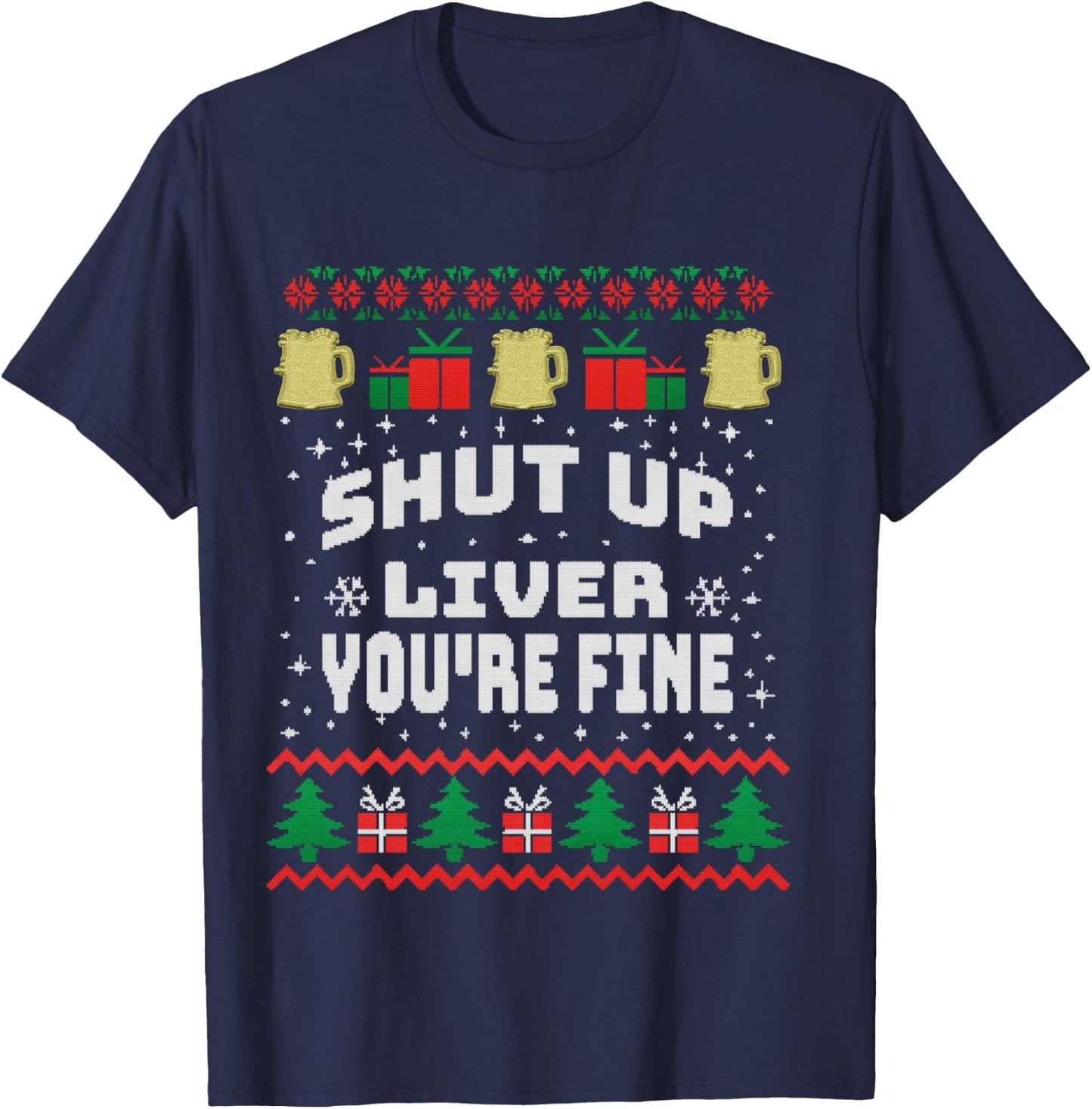 Drinking Xmas Shirt with Beer, Stitch an Knitting T-Shirt - T-Shirt | Navy