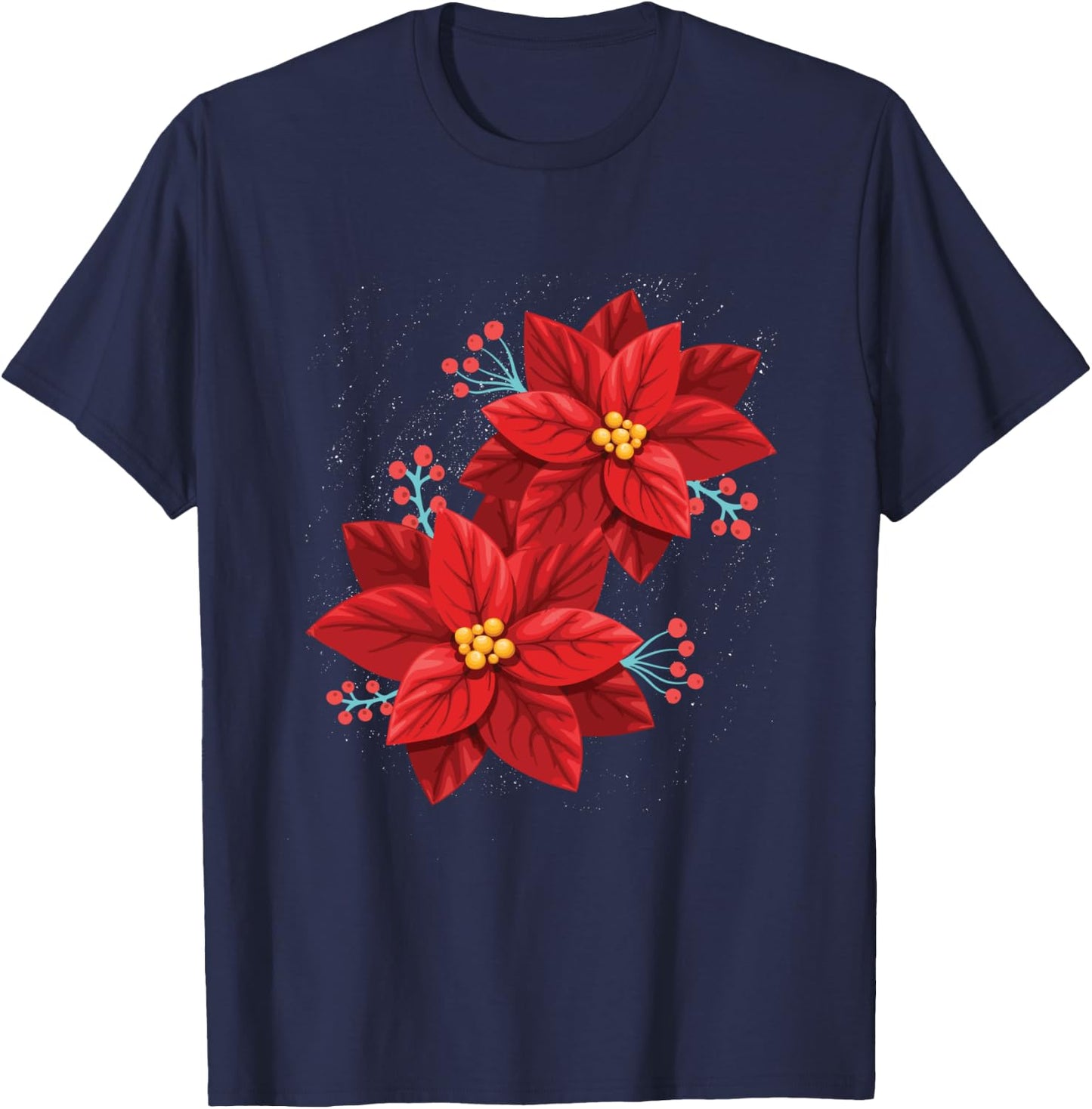 Red Poinsettia - Merry Christmas Flower - Happy Xmas Gift T-Shirt - T-Shirt | Navy