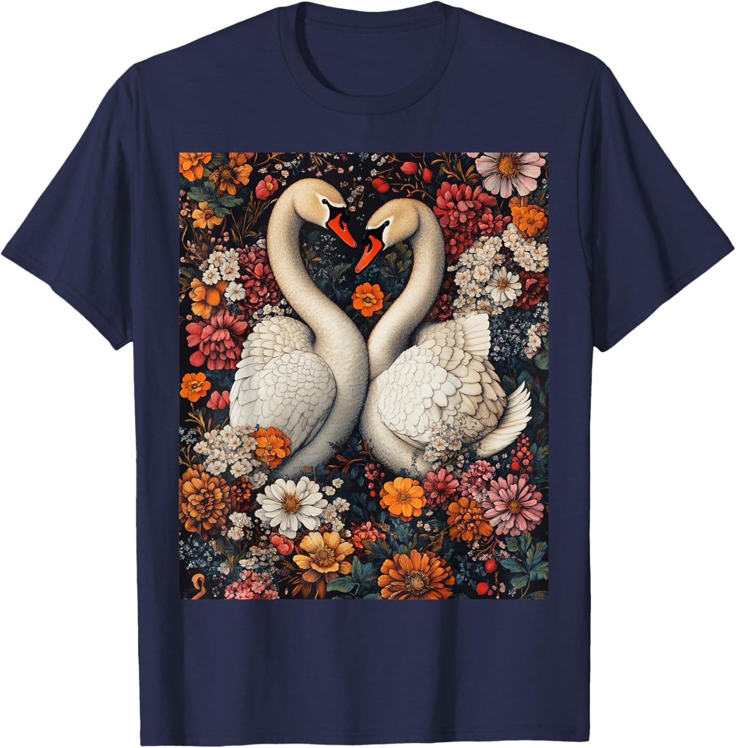 Romantic Swan Heart Nature Art T-Shirt - T-Shirt | Navy