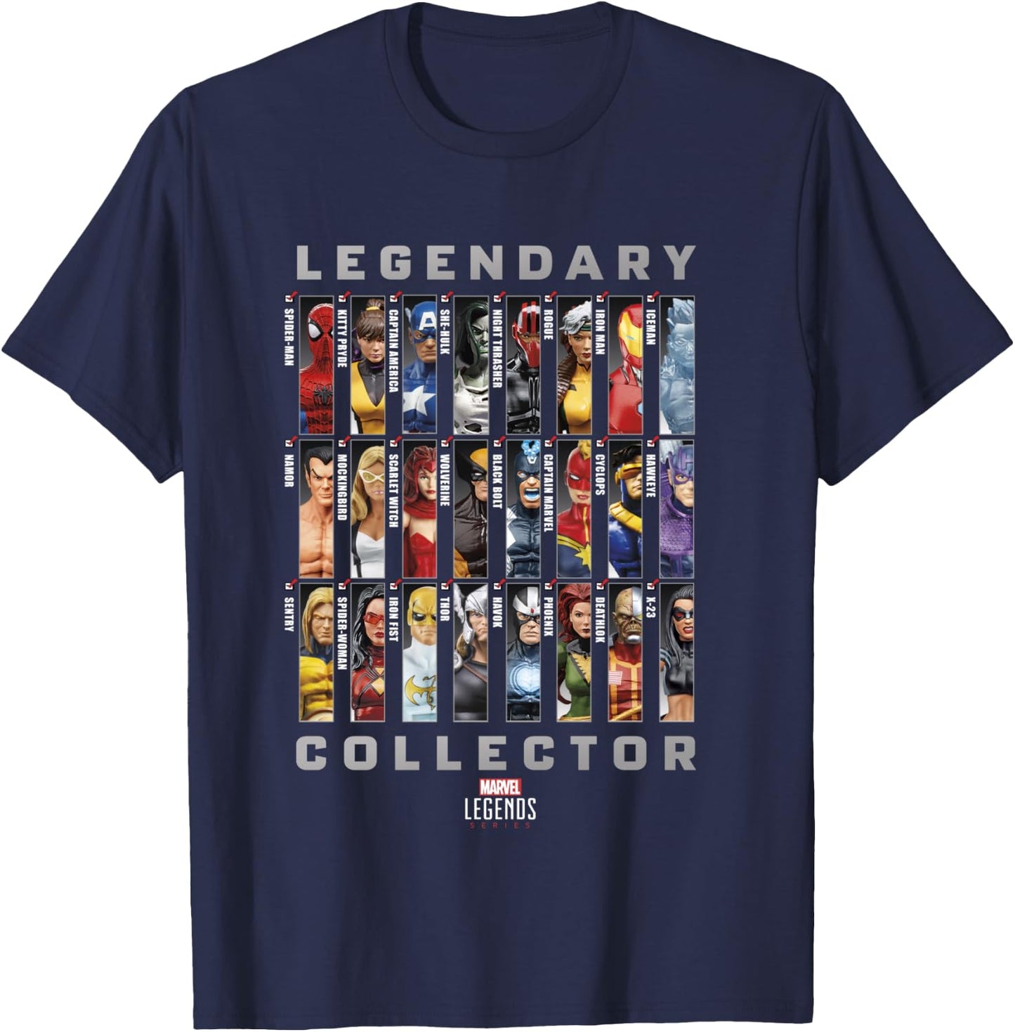 Marvel Legends Series Legendary Collector Checklist T-Shirt - T-Shirt | Navy