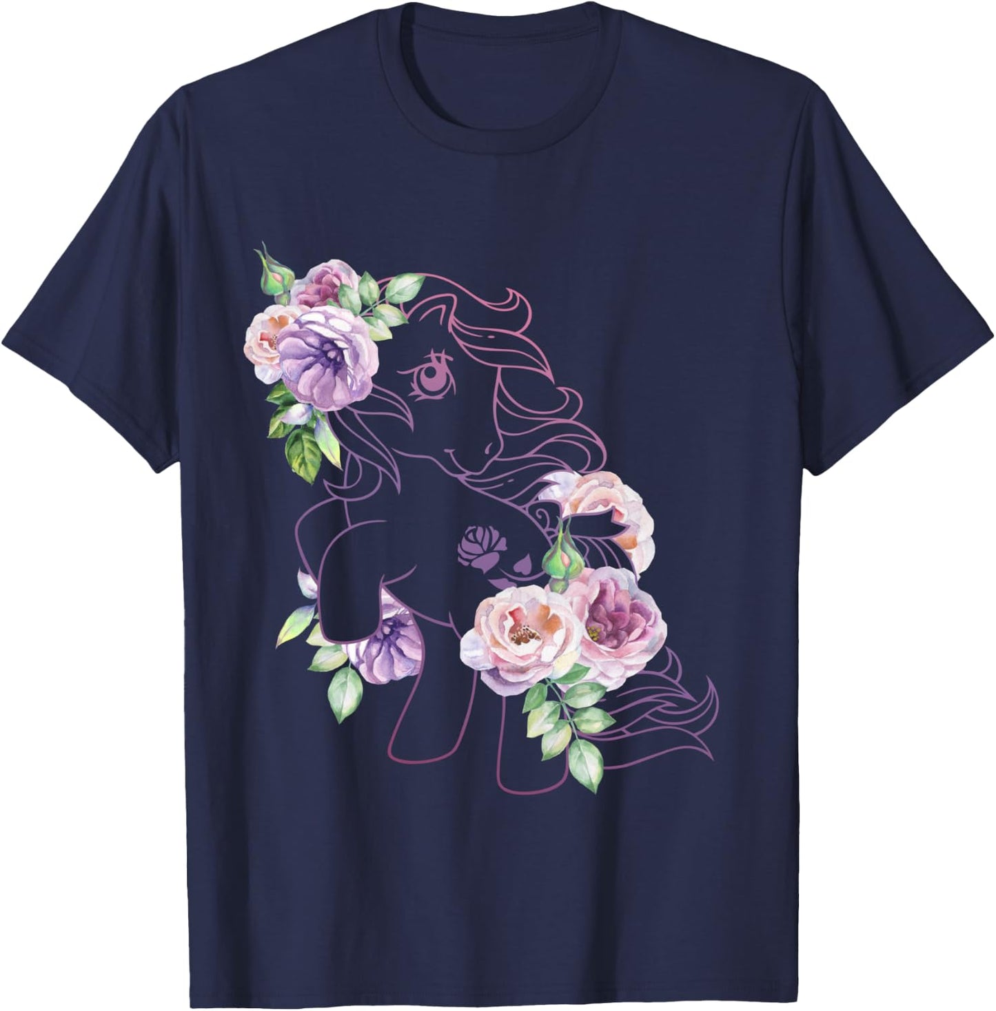 My Little Pony Original Retro Floral Pony Outline T-Shirt - T-Shirt | Navy