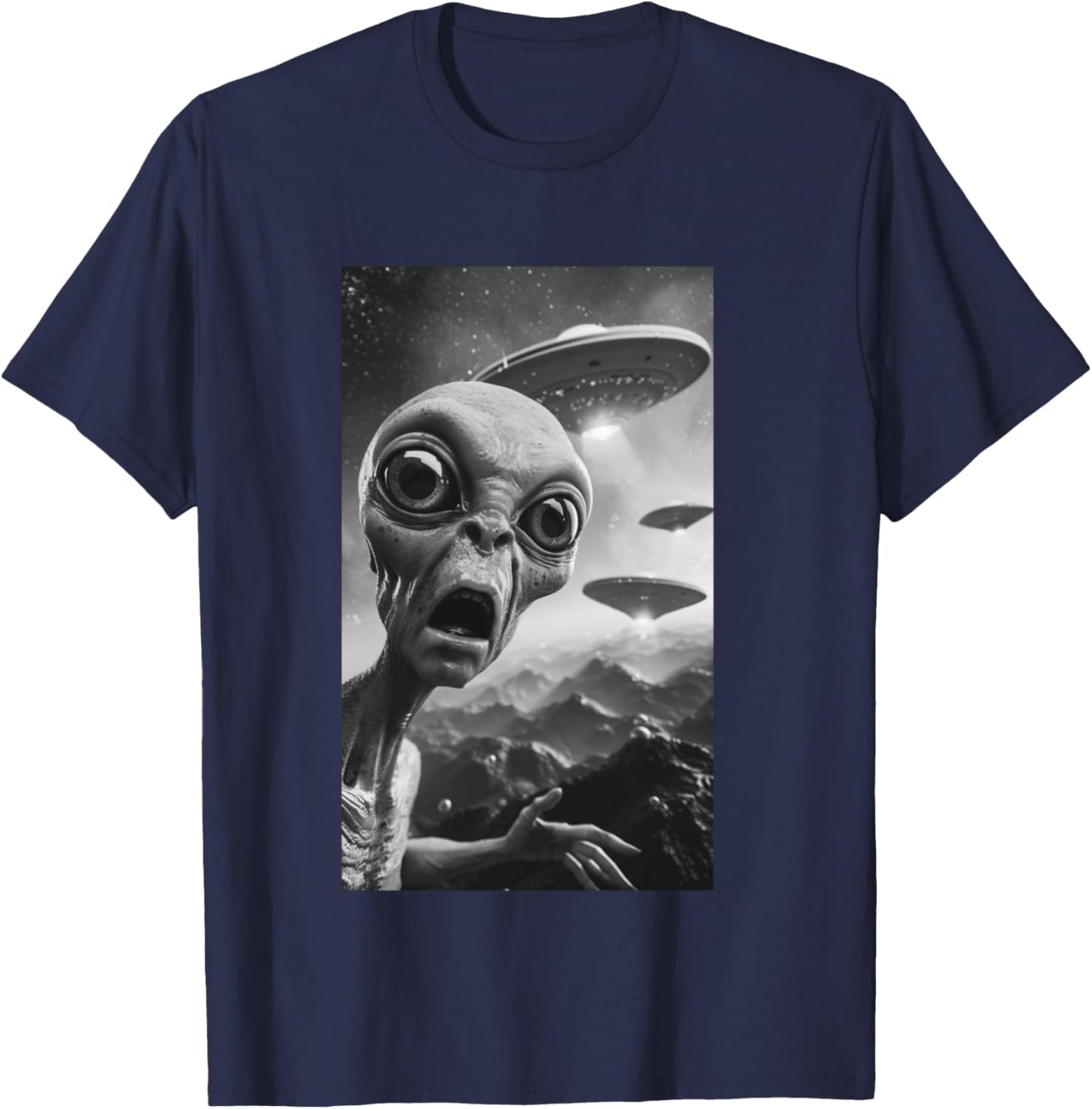 Funny Alien UFO Soucoupe volante Selfie Homme Femme Manche Longue T-Shirt - T-Shirt | Navy