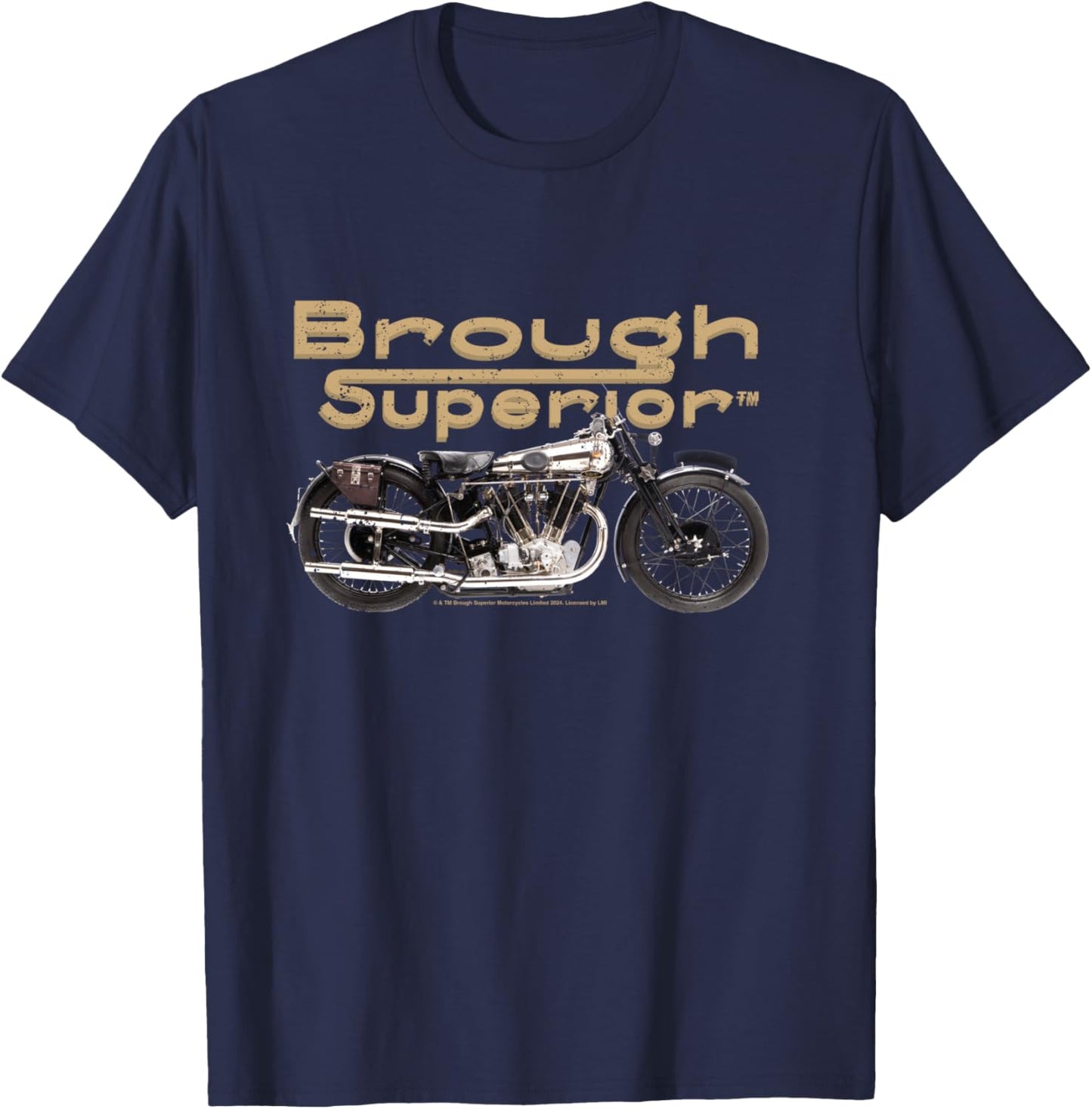 Brough Superior Logo with motorcycle photo T-Shirt - T-Shirt | Navy
