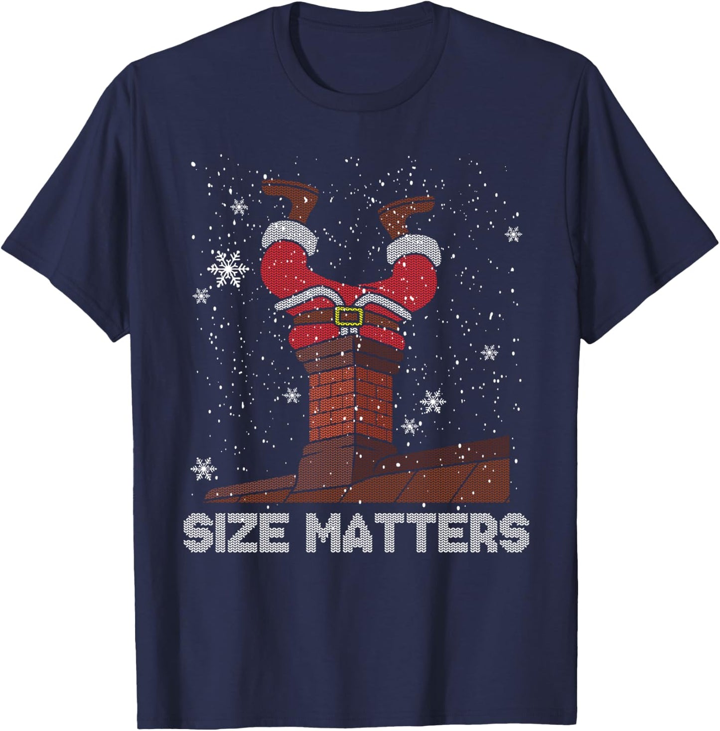 Size Matters Fat Santa Claus Chimney Ugly Christmas Sweater T-Shirt - T-Shirt | Navy