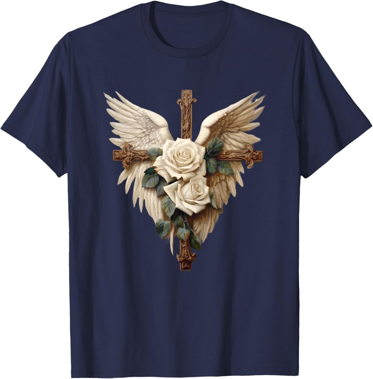 White Roses Christian Women Accessories For Mom Dove Wings T-Shirt - T-Shirt | Navy