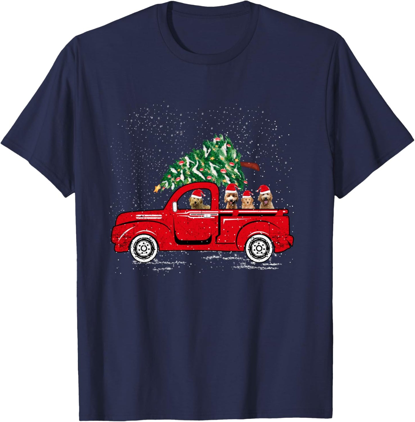 Goldendoodle Riding Red Truck Santa Christmas Pajamas Gift T-Shirt - T-Shirt | Navy