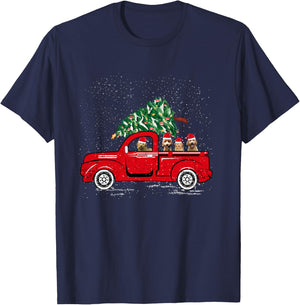 Goldendoodle Riding Red Truck Santa Christmas Pajamas Gift T-Shirt - T-Shirt | Navy