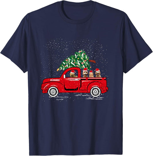 Goldendoodle Riding Red Truck Santa Christmas Pajamas Gift T-Shirt - T-Shirt | Navy