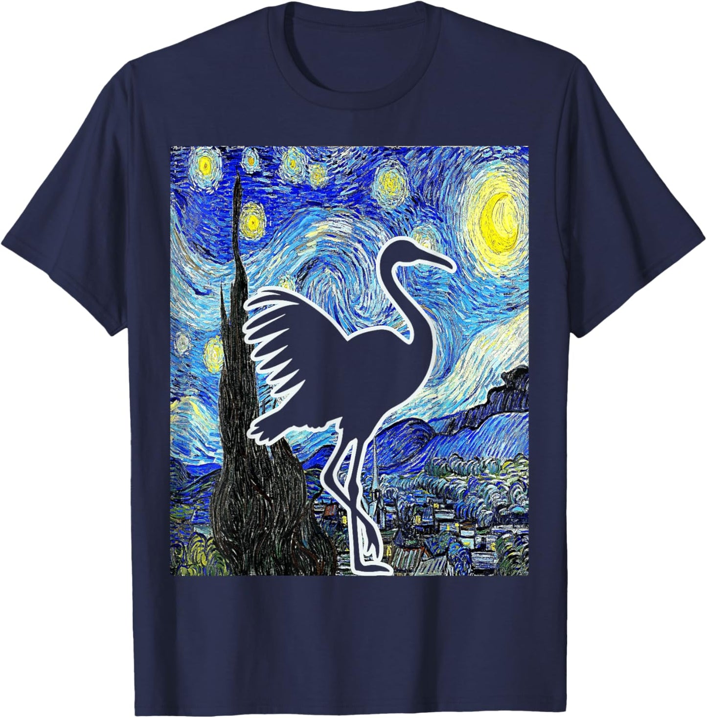 Sandhill Crane Starry Night Birdwatching Ornithology T-Shirt - T-Shirt | Navy