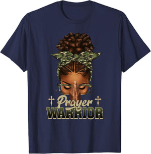 Praying Black Woman Afro Christian Sayings Prayer Warrior T-Shirt - T-Shirt | Navy