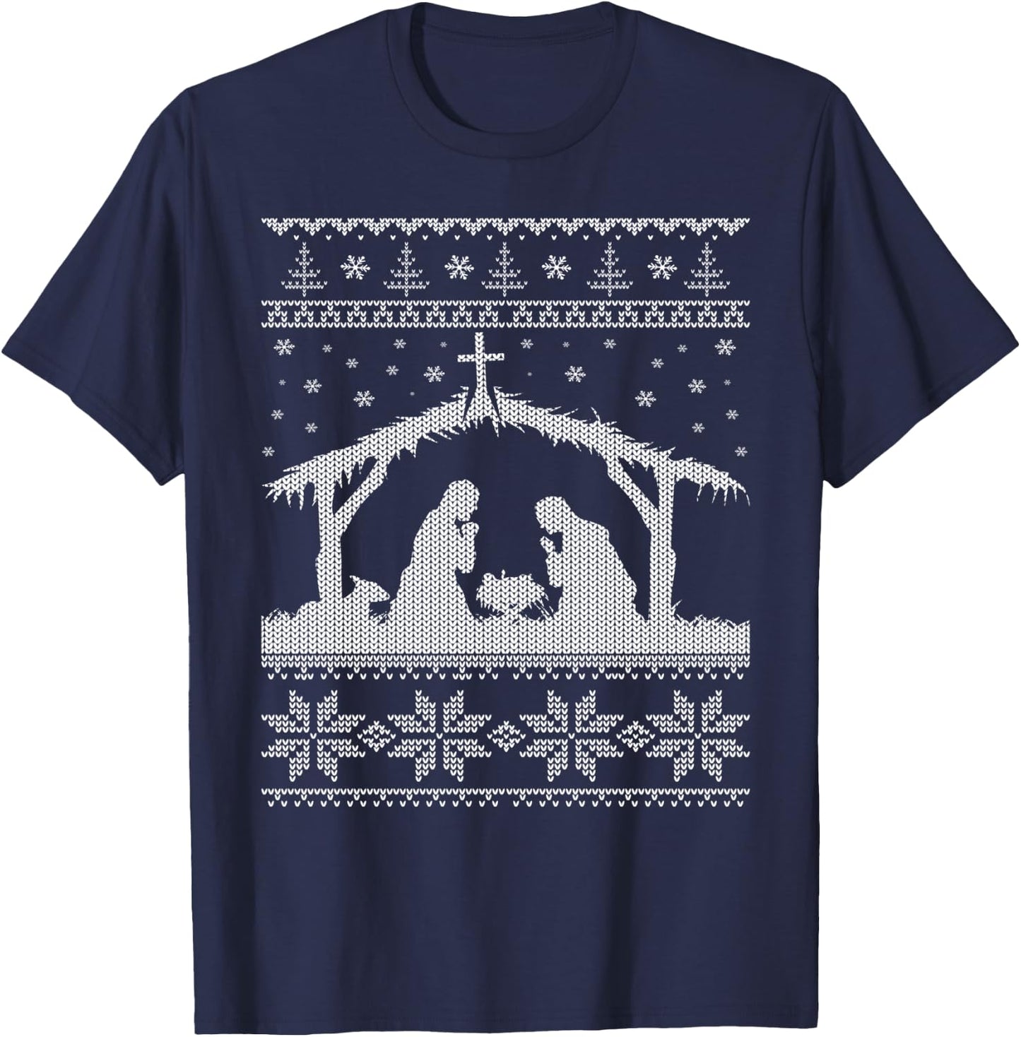 Nativity Scene Ugly Christmas Sweater Design T-Shirt - T-Shirt | Navy