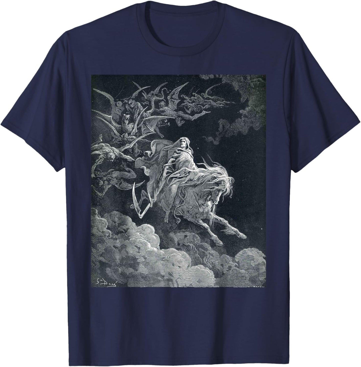 Gustave Dore The Vision of Death Print T-Shirt - T-Shirt | Navy