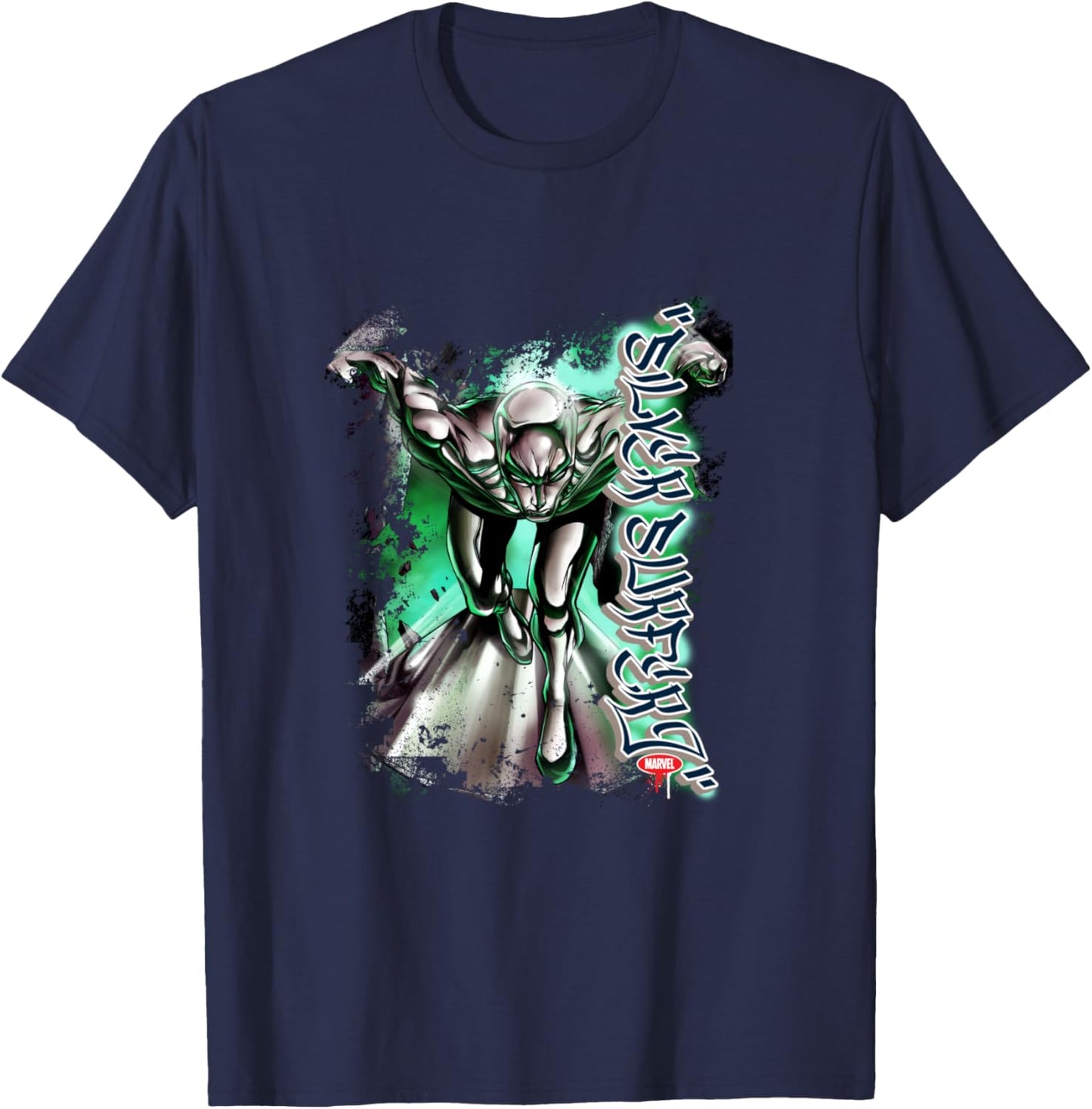 Marvel Comics Retro Classic Silver Surfer Neon Blast Poster T-Shirt - T-Shirt | Navy