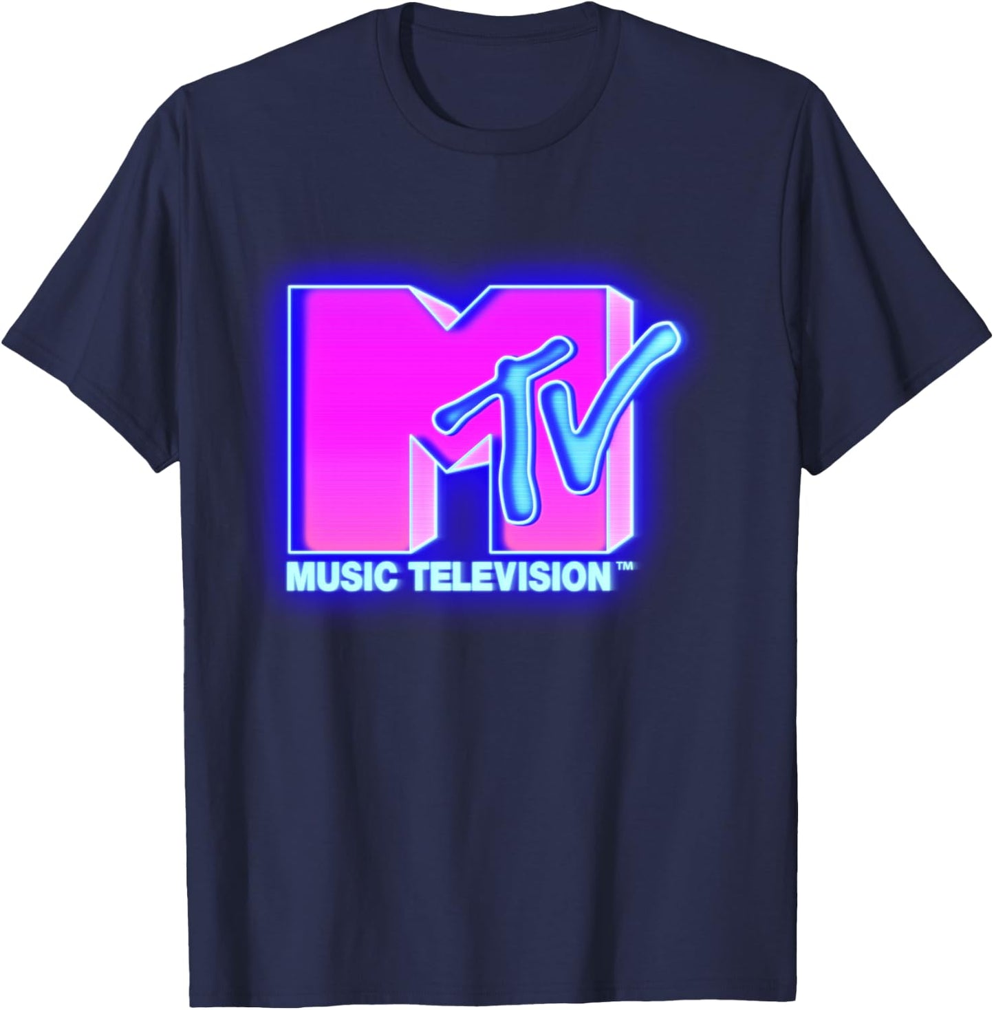 MTV Bright Neon Glow Logo Retro T-Shirt - T-Shirt | Navy