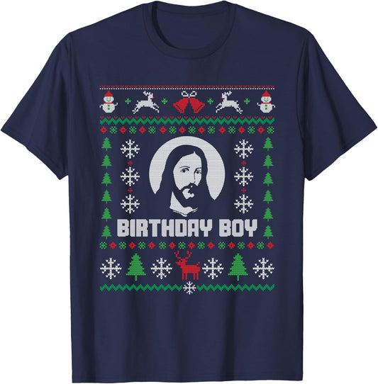 Jesus Christ Birthday Boy Ugly Christmas T-Shirt - T-Shirt | Navy