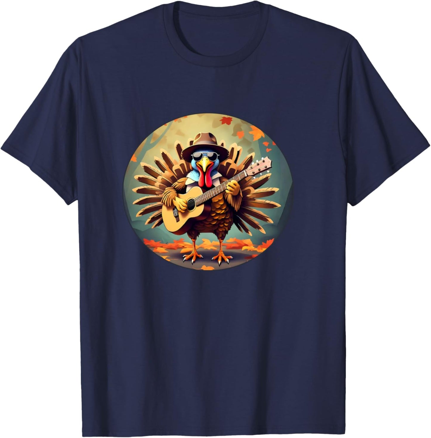 Funny Turkey Playing Guitar Thanksgiving Day Party Rockstar T-Shirt - T-Shirt | Navy