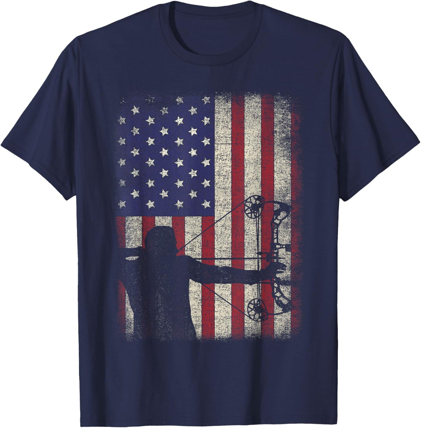 Archery American Flag Vintage Men Archer Bowhunting Hunter T-Shirt - T-Shirt | Navy