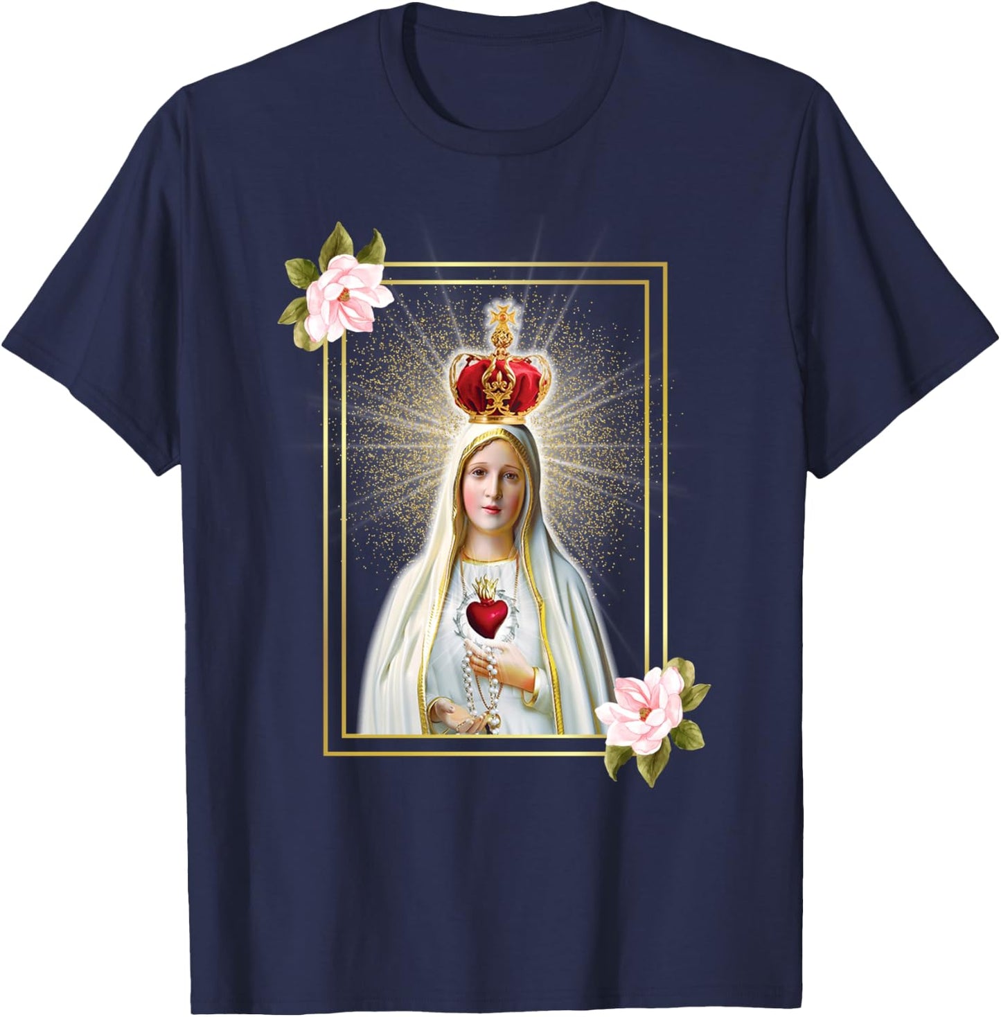 Our Lady of Fatima Immaculate Heart of Blessed Virgin Mary T-Shirt - T-Shirt | Navy
