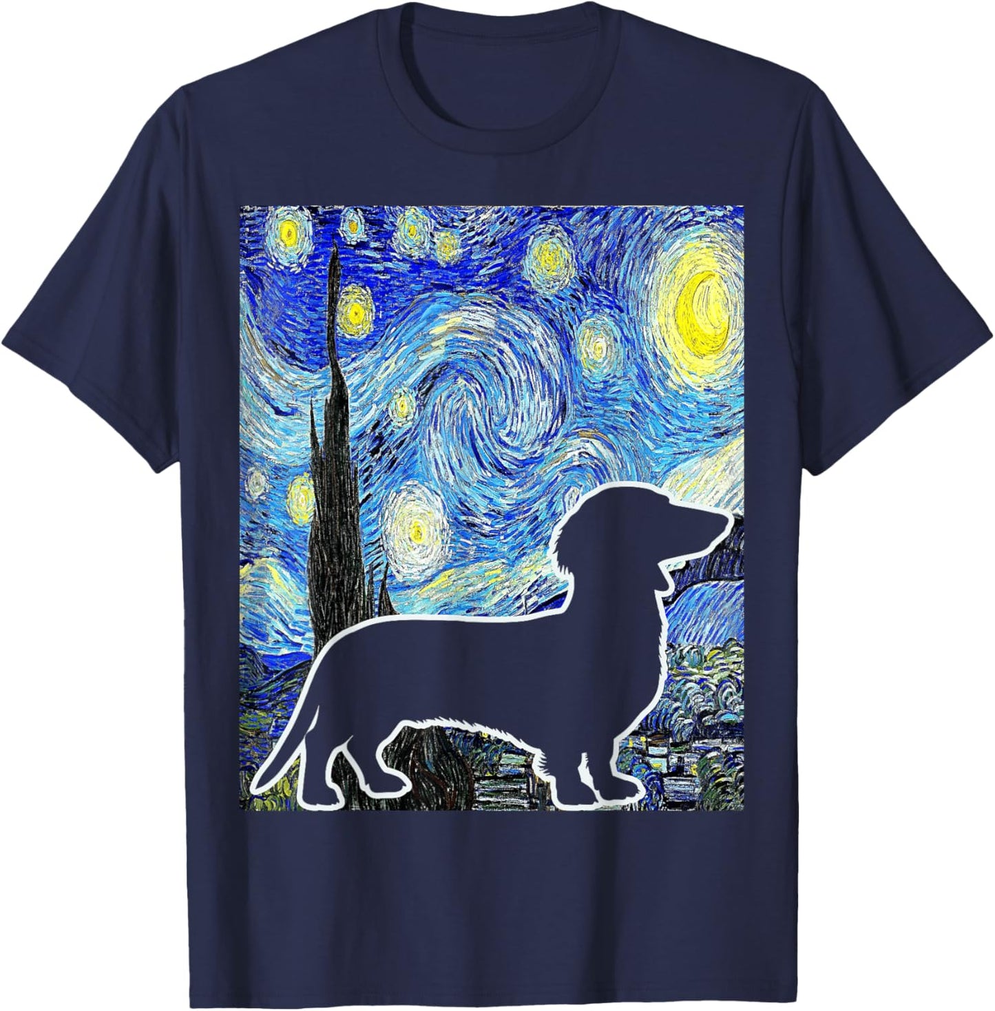 Dachshund Starry Night Dachshund Lover Van Gogh Painting T-Shirt - T-Shirt | Navy