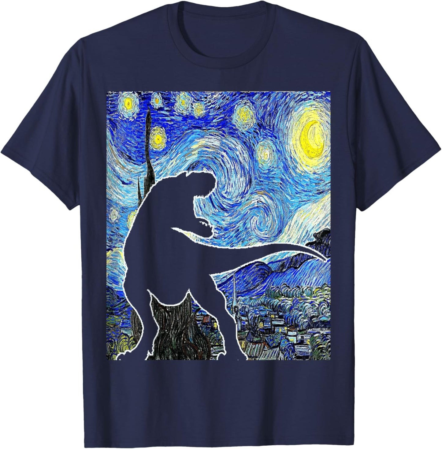 Dinosaur Starry Night T Rex Van Gogh Funny Paleontologist T-Shirt - T-Shirt | Navy