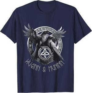 Odin Ravens Huginn & Muninn Vegvisir Vikings Myth , Black, S T-Shirt - T-Shirt | Navy