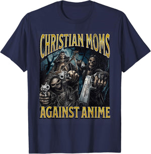 Christian Moms Against Anime Funny Hard Skeleton Meme T-Shirt - T-Shirt | Navy