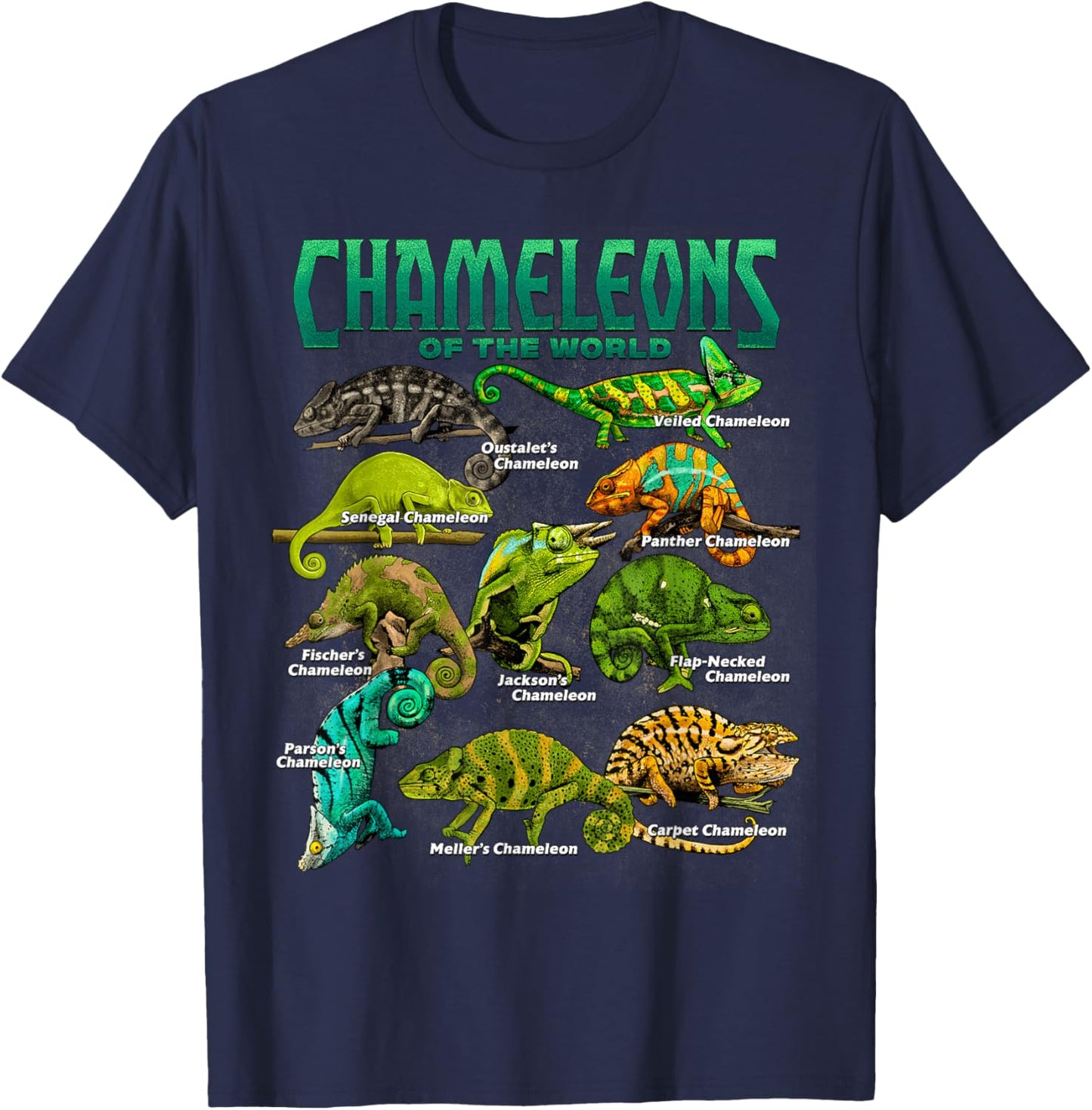 Chameleons of The World Educational Reptile Lizard Lover T-Shirt - T-Shirt | Navy