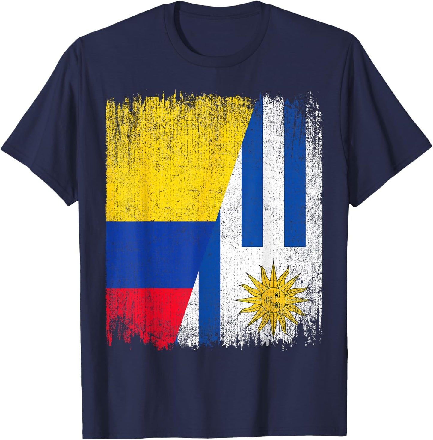 Half Colombia Uruguay Flag Colombian Uruguayan Pride Roots T-Shirt - T-Shirt | Navy