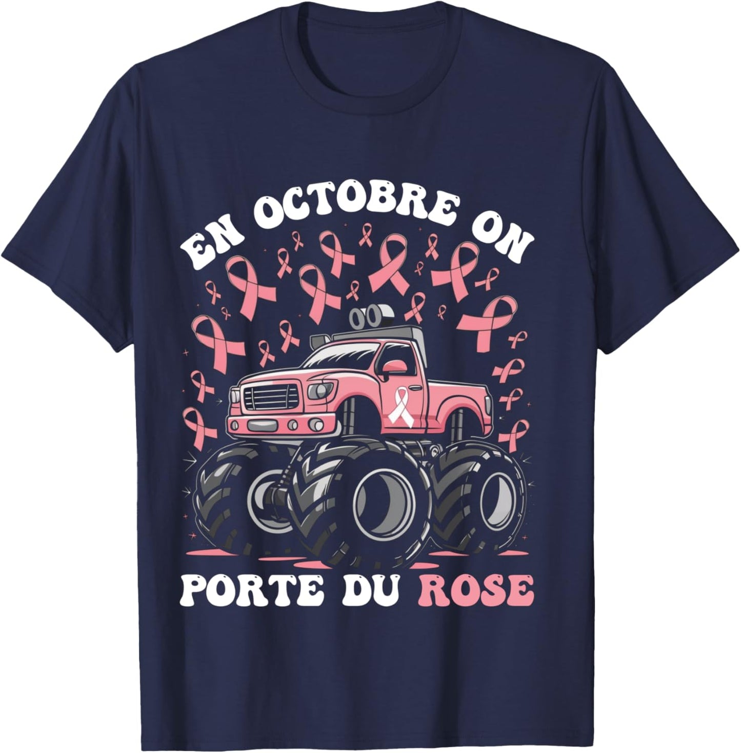 In October We Wear Pink Breast Cancer October Pink , Black, S T-Shirt - T-Shirt | Navy