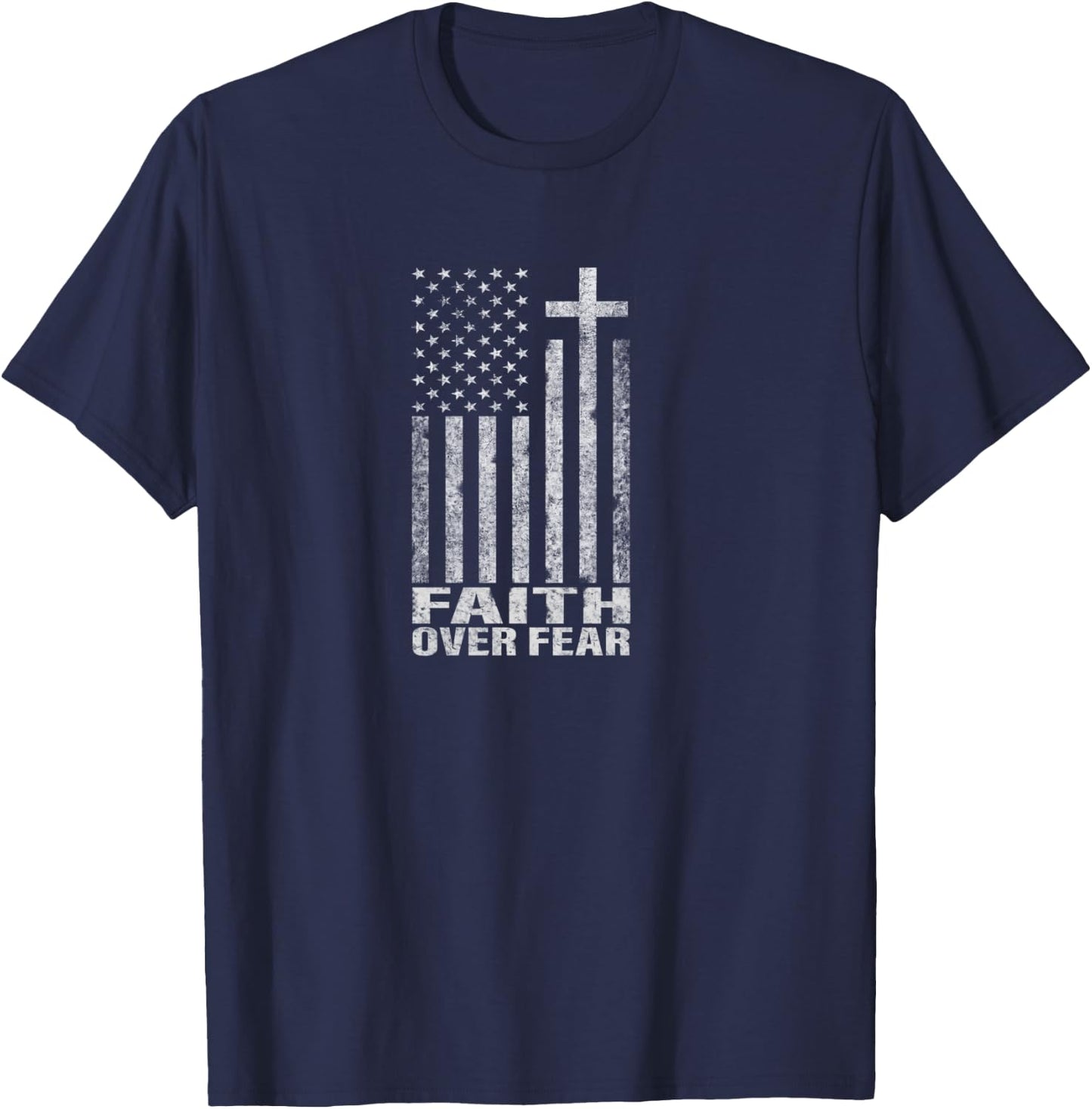 Faith Over Fear Cool Christian Flag Cross Gift Women T-Shirt - T-Shirt | Navy