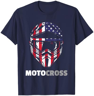 US-Flag Motocross Helmet, Dirt Bike Rider Patriotic MX Racer Women Kids Men T-Shirt - T-Shirt | Navy