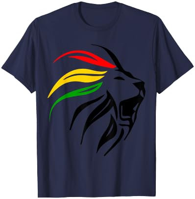 Lion Of Judah, Reggae Lion, Red Gold And Green Lion, Jah T-Shirt - T-Shirt | Navy