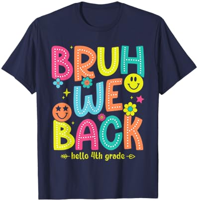 Bruh We Back To School 4th Grade Teacher Retro Groovy Women Kids T-Shirt - T-Shirt | Navy