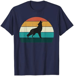 Cool Sunset Grey Wolf Howl - Retro / Vintage Wild Wolves T-Shirt - T-Shirt | Navy