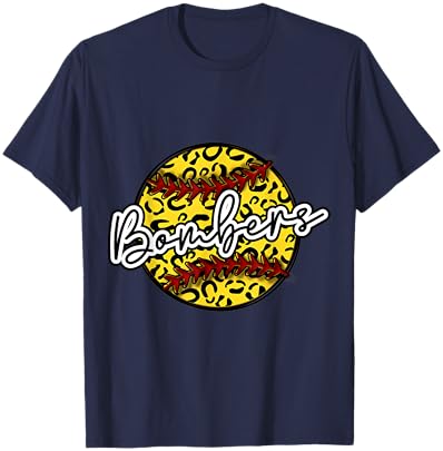 BOMBERS Leopard Cheetah Softball Team Trendy Cute Womans Top T-Shirt - T-Shirt | Navy