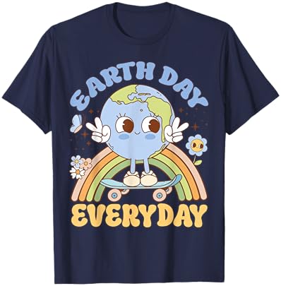 Cute Kawaii Earth Day Everyday Skateboard Rainbow T-Shirt - T-Shirt | Navy