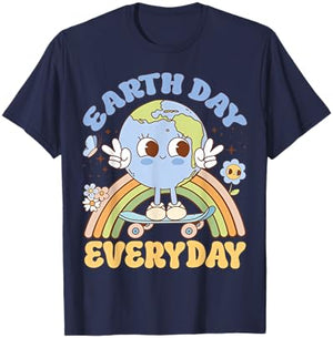 Cute Kawaii Earth Day Everyday Skateboard Rainbow T-Shirt - T-Shirt | Navy
