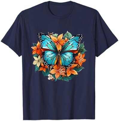 Colorful Butterfly I Flower Butterfly T-Shirt - T-Shirt | Navy