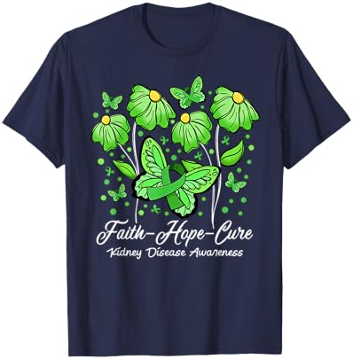 Faith Hope Cure Flower Butterfly Kidney Disease Awareness T-Shirt - T-Shirt | Navy