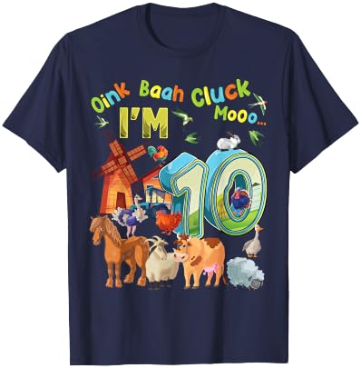 Barnyard 10th Birthday Farm Animals 10 Years Old Farming T-Shirt - T-Shirt | Navy