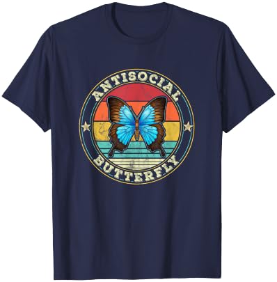 Antisocial Butterfly Vintage Retro Introvert T-Shirt - T-Shirt | Navy