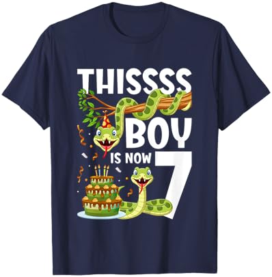 Kids 7th Reptile Birthday 7 Year Old Boy Snake Birthday Party T-Shirt - T-Shirt | Navy