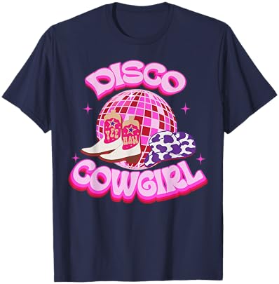 Western Cowgirl Yeehaw Pink Disco Ball Cowboy Boots & Hat T-Shirt - T-Shirt | Navy
