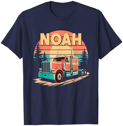 Noah Personalized Nametag Name Tag Semi Truck for NOAH T-Shirt - T-Shirt | Navy
