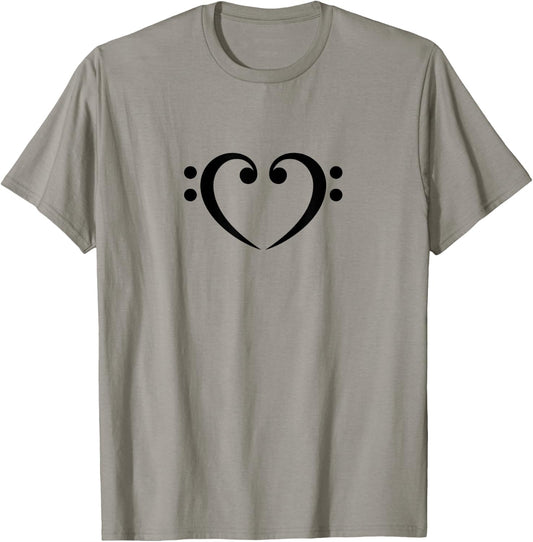 Bass, Clef, Heart, I LOVE, Music, Bassist, Musician, Band T-Shirt - T-Shirt | Sand