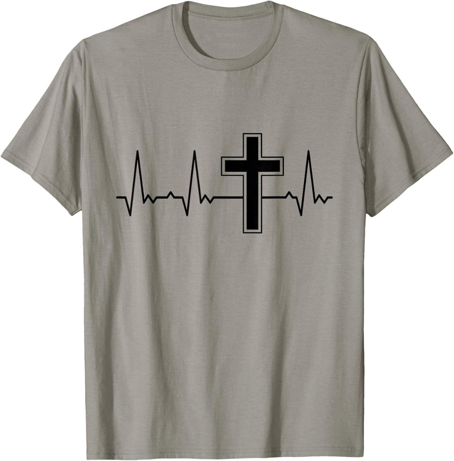 Heartbeat Graphic Gifts Women Men Kids Heartbeat Cross Grey -Adults, Kids Graphic Modern Graphic Small Classic Fit Short Sleeve Cotton, Polyester Blend T-Shirt - T-Shirt | Sand