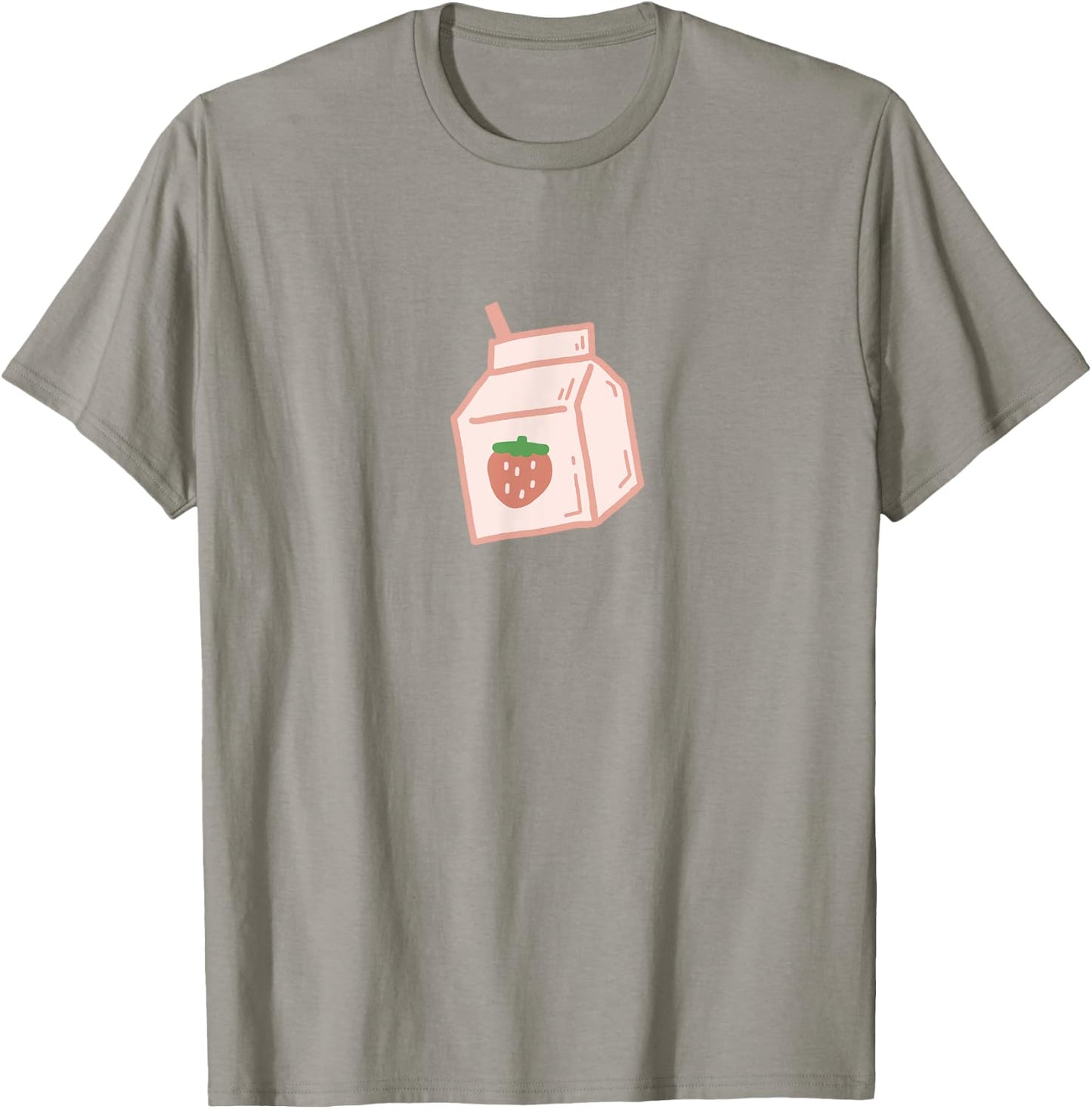 Cute Pink Strawberry Milk Carton Minimal Kawaii Aesthetic T-Shirt - T-Shirt | Sand