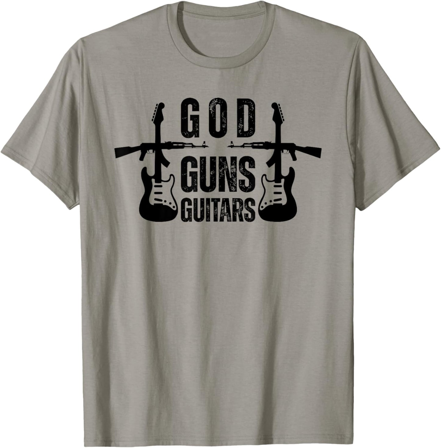 God Guns Guitar Funny Christian Guitar Lover T-Shirt - T-Shirt | Sand