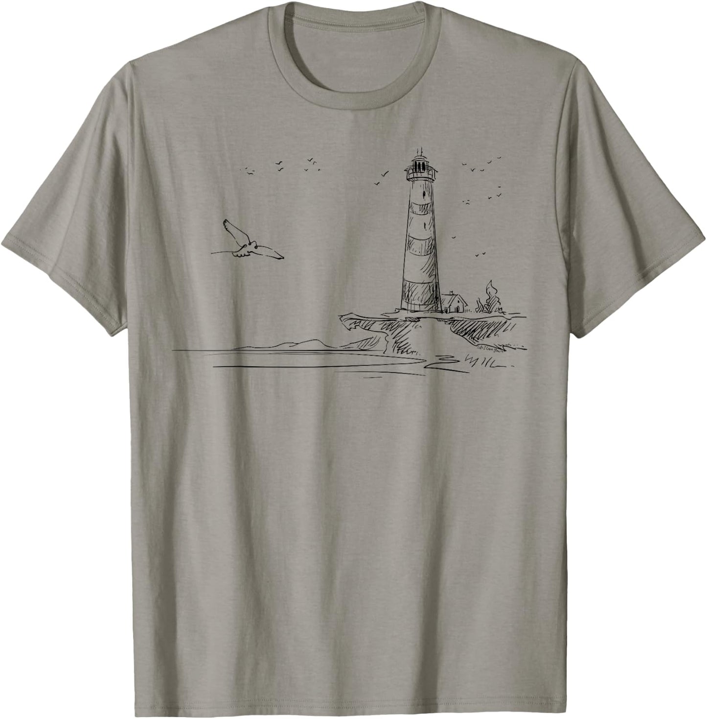 Seaside Lighthouse Nautical Sketch Art T-Shirt - T-Shirt | Sand