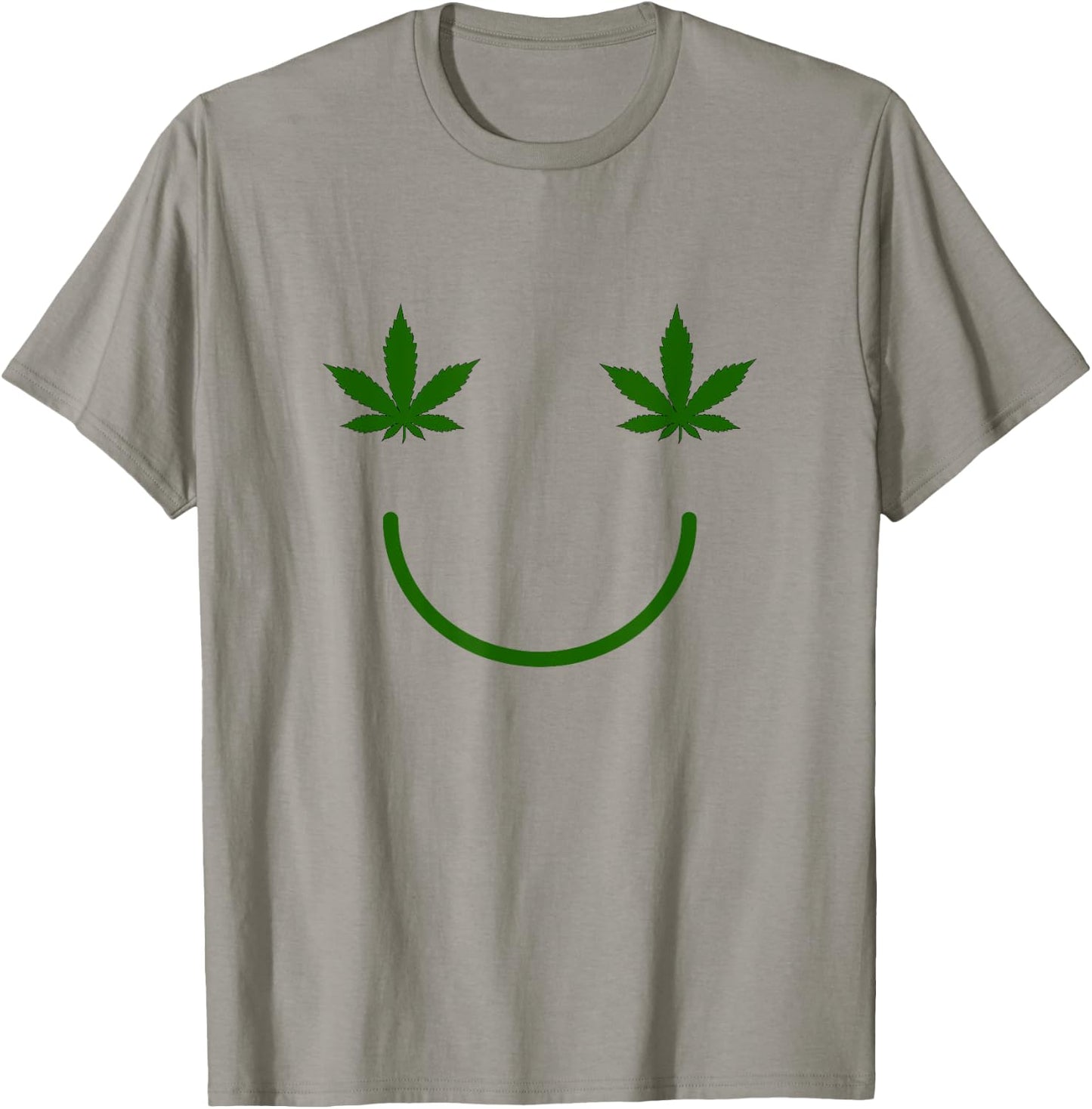 Weed Happy Face, Funny Smiling Pot Leaf T-Shirt - T-Shirt | Sand